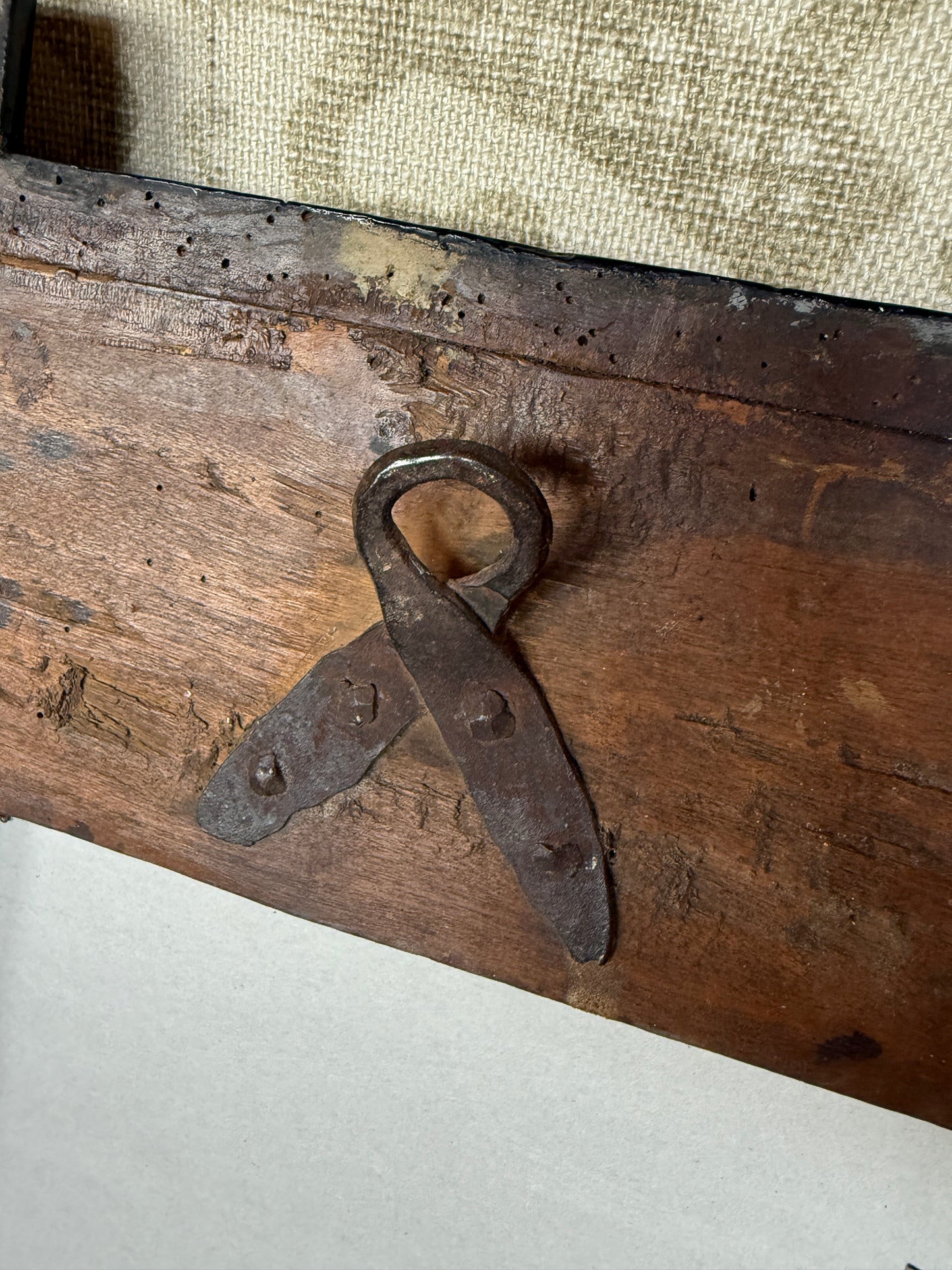 Antique Italian Walnut Frame Mirror with Original Iron Hook c. 1600