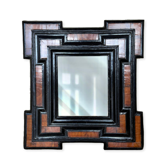 Antique Italian Walnut Frame Mirror with Original Iron Hook c. 1600