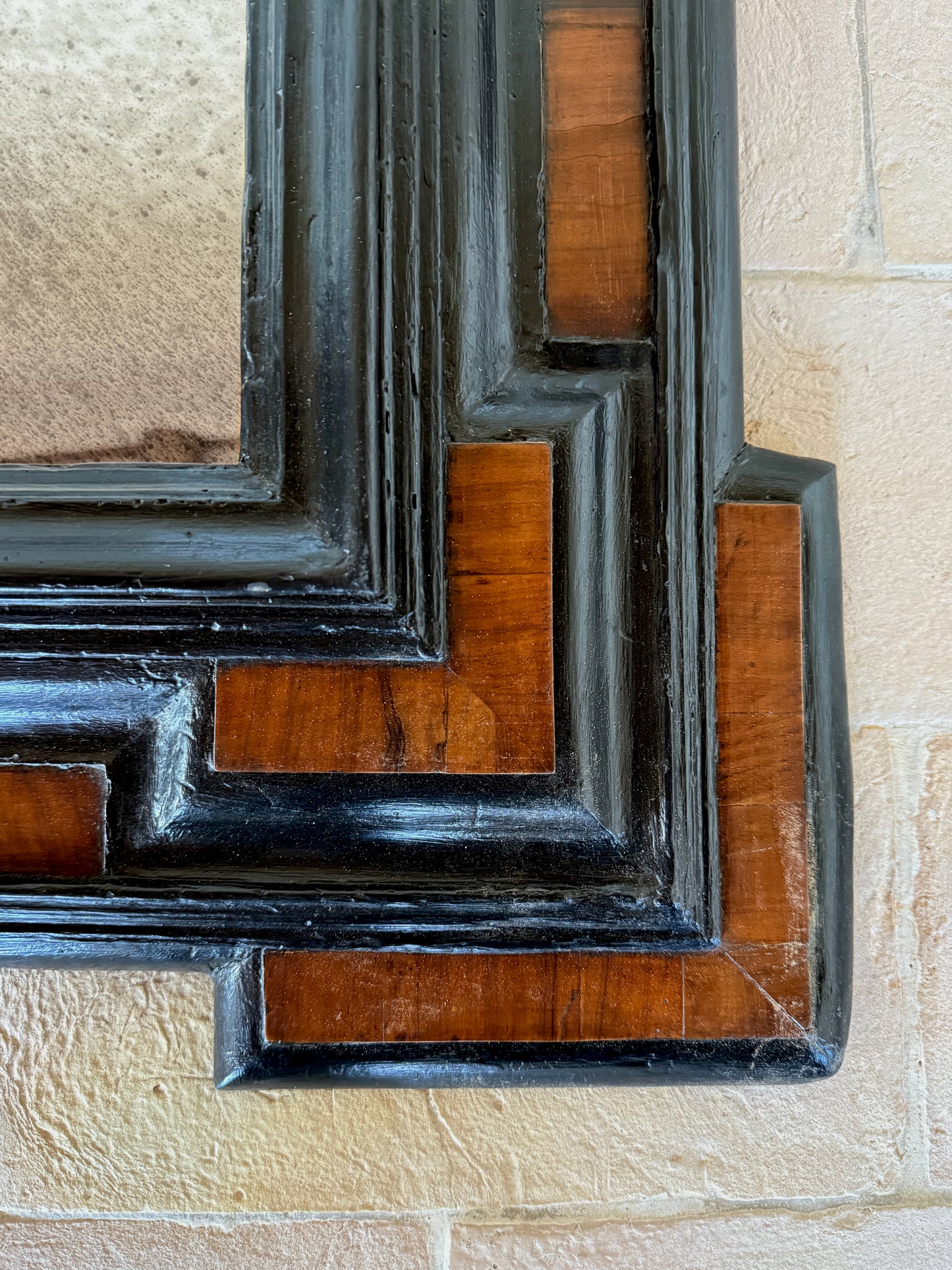 Antique Italian Walnut Frame Mirror with Original Iron Hook c. 1600