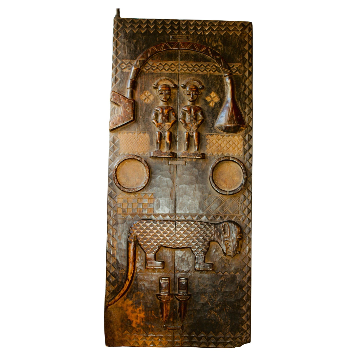 Early 20th-Century Carved Baobab Wood Granary Door – Ivory Coast, Africa